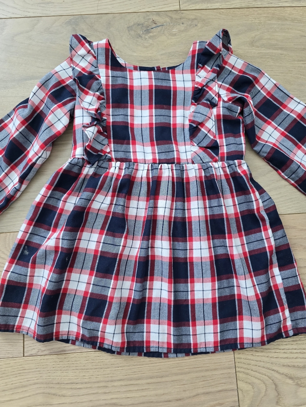 GUC Children's Place Red Navy Plaid Ruffle Dress 3T